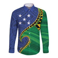 Solomon Islands Independence Day 1978 Personalised Long Sleeve Button Shirt Polynesian Pattern with Flag Style