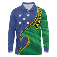 Solomon Islands Independence Day 1978 Personalised Long Sleeve Polo Shirt Polynesian Pattern with Flag Style