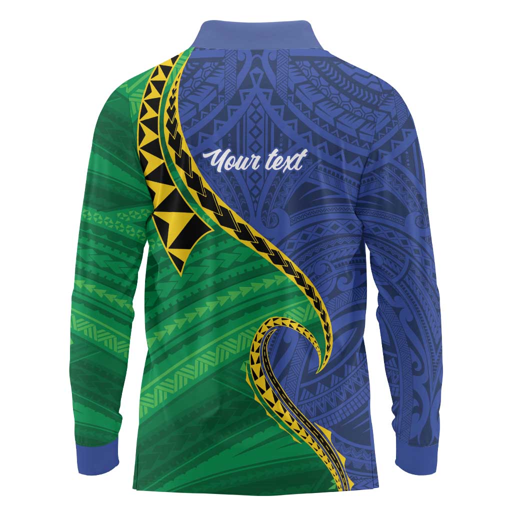 Solomon Islands Independence Day 1978 Personalised Long Sleeve Polo Shirt Polynesian Pattern with Flag Style