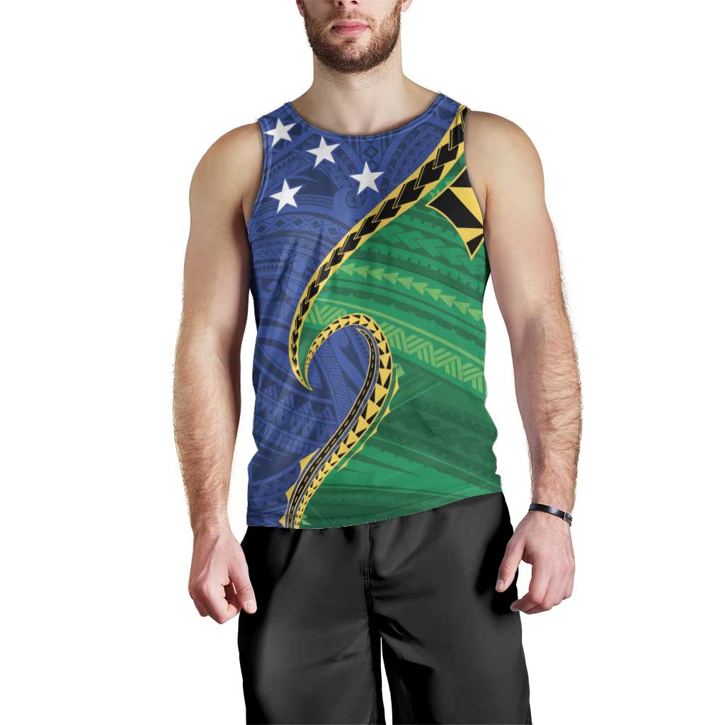 Solomon Islands Independence Day 1978 Personalised Men Tank Top Polynesian Pattern with Flag Style