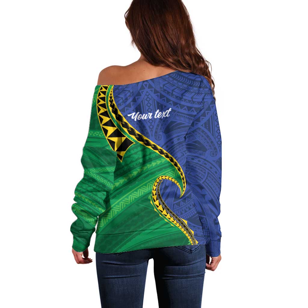 Solomon Islands Independence Day 1978 Personalised Off Shoulder Sweater Polynesian Pattern with Flag Style