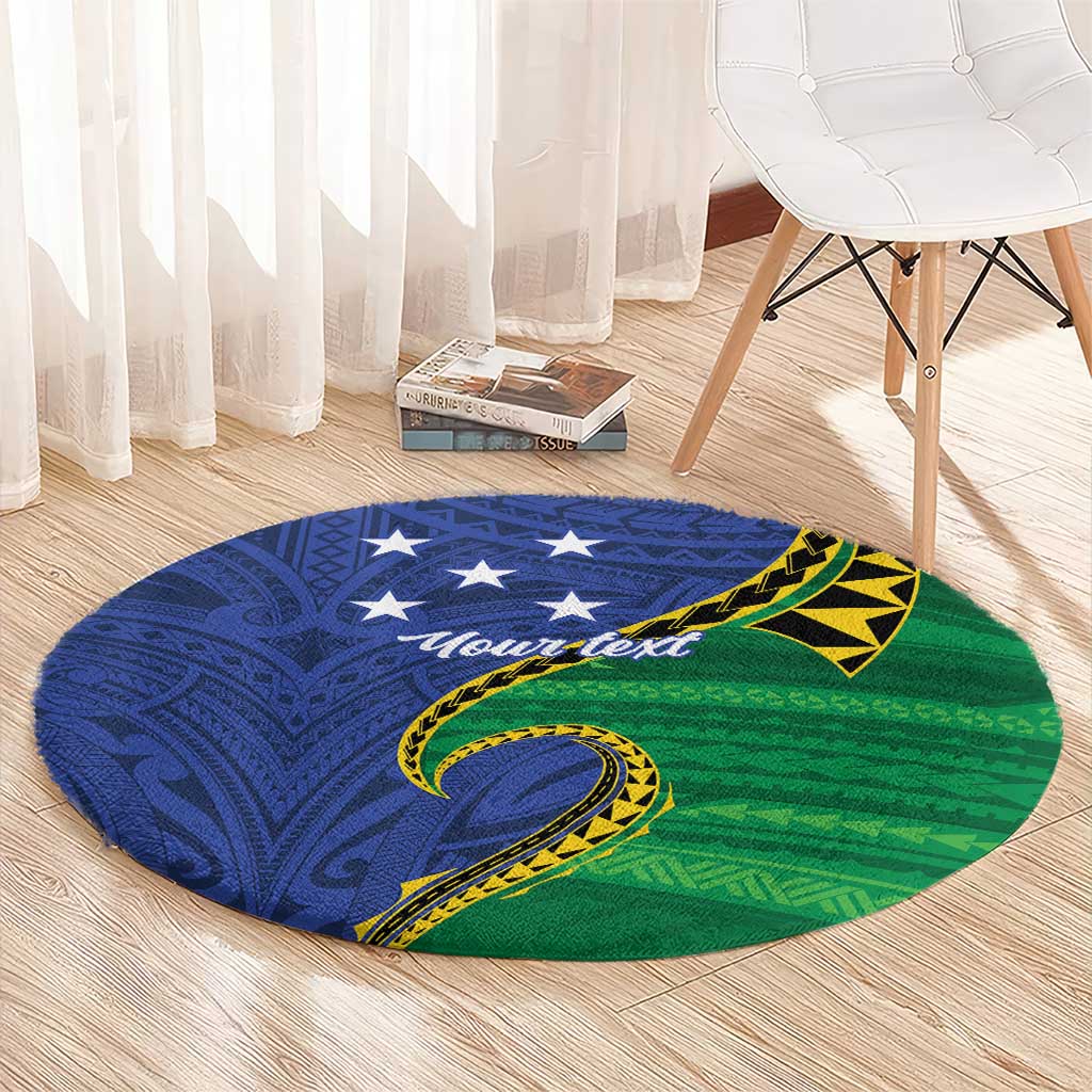 Solomon Islands Independence Day 1978 Personalised Round Carpet Polynesian Pattern with Flag Style