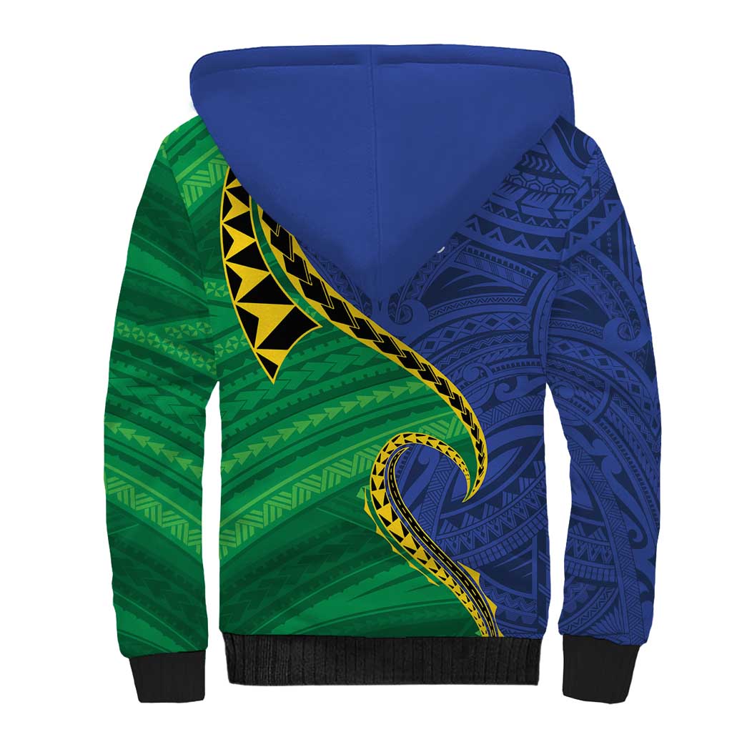 Solomon Islands Independence Day 1978 Personalised Sherpa Hoodie Polynesian Pattern with Flag Style