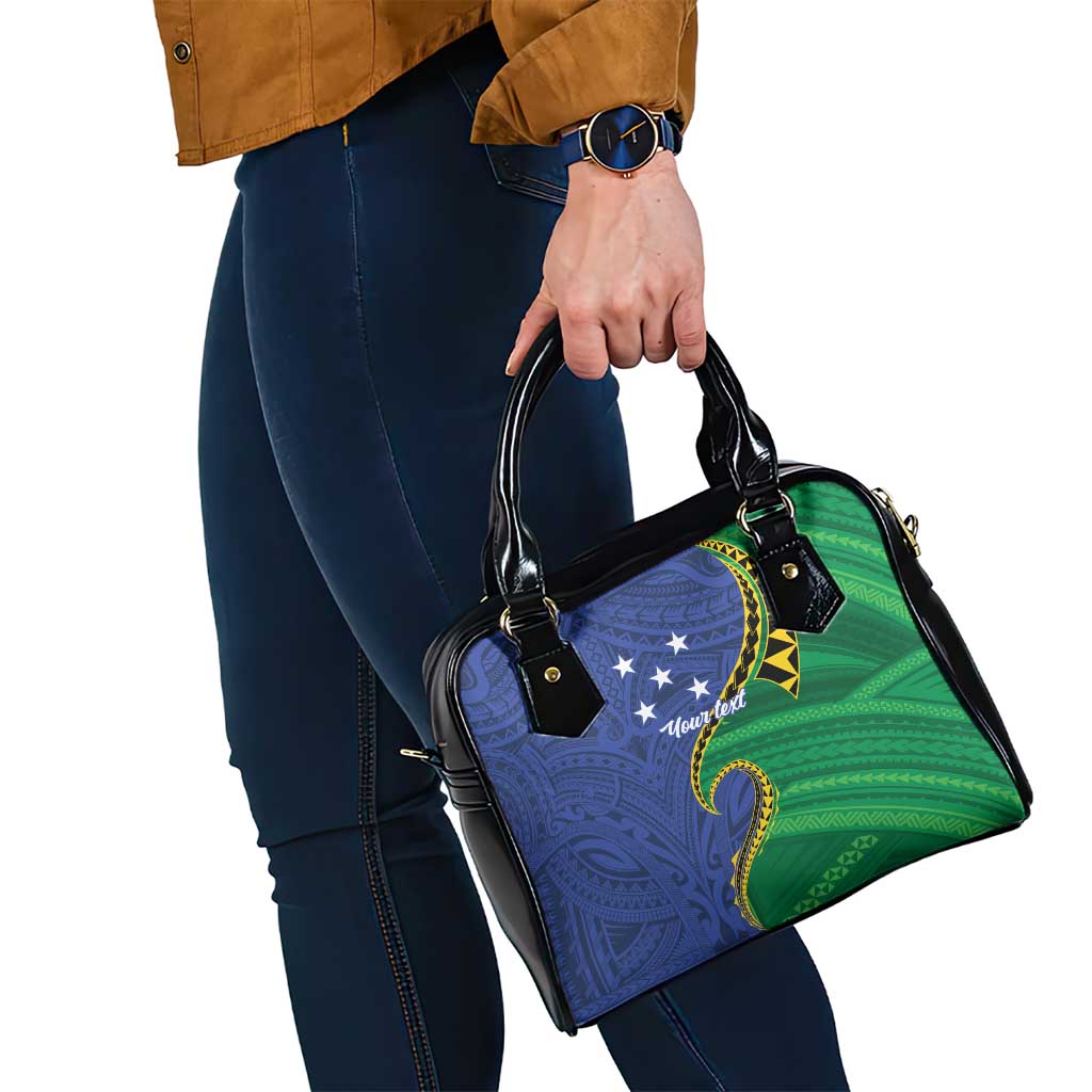 Solomon Islands Independence Day 1978 Personalised Shoulder Handbag Polynesian Pattern with Flag Style