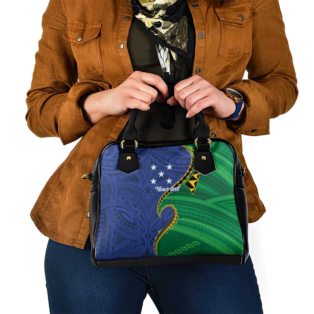 Solomon Islands Independence Day 1978 Personalised Shoulder Handbag Polynesian Pattern with Flag Style