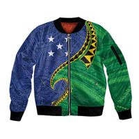 Solomon Islands Independence Day 1978 Personalised Sleeve Zip Bomber Jacket Polynesian Pattern with Flag Style