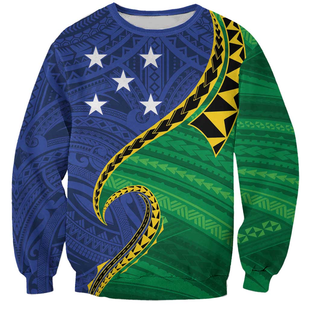 Solomon Islands Independence Day 1978 Personalised Sweatshirt Polynesian Pattern with Flag Style