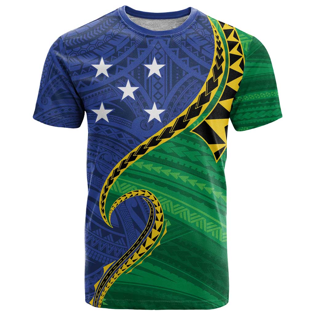 Solomon Islands Independence Day 1978 Personalised T Shirt Polynesian Pattern with Flag Style
