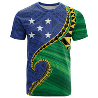 Solomon Islands Independence Day 1978 Personalised T Shirt Polynesian Pattern with Flag Style