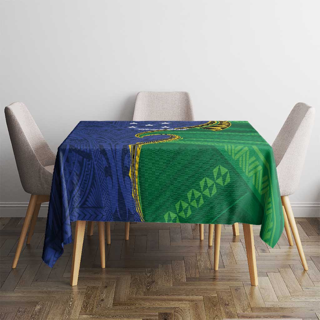 Solomon Islands Independence Day 1978 Personalised Tablecloth Polynesian Pattern with Flag Style