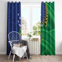 Solomon Islands Independence Day 1978 Personalised Window Curtain Polynesian Pattern with Flag Style