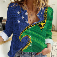 Solomon Islands Independence Day 1978 Personalised Women Casual Shirt Polynesian Pattern with Flag Style