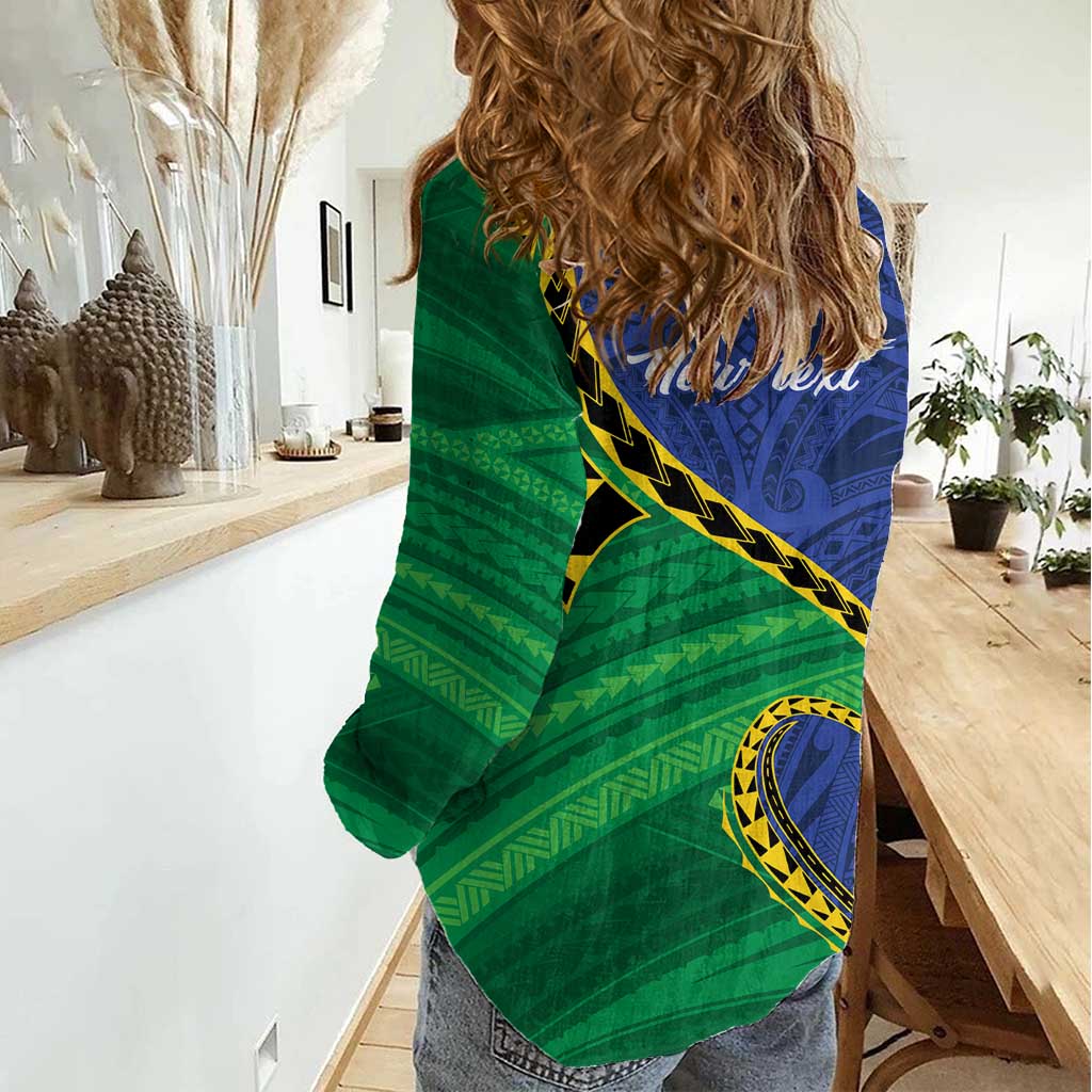 Solomon Islands Independence Day 1978 Personalised Women Casual Shirt Polynesian Pattern with Flag Style