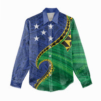 Solomon Islands Independence Day 1978 Personalised Women Casual Shirt Polynesian Pattern with Flag Style