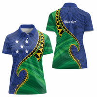 Solomon Islands Independence Day 1978 Personalised Women Polo Shirt Polynesian Pattern with Flag Style