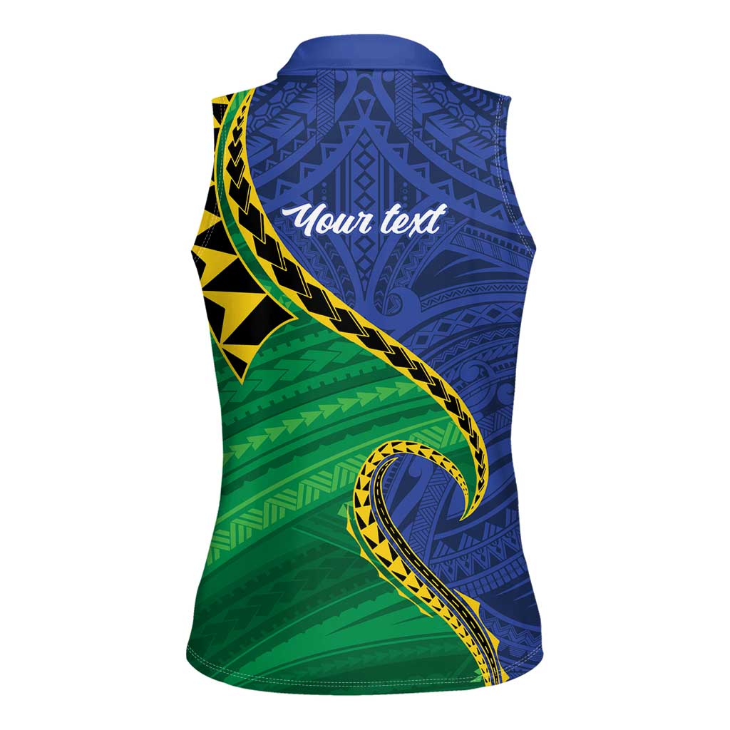 Solomon Islands Independence Day 1978 Personalised Women Sleeveless Polo Shirt Polynesian Pattern with Flag Style