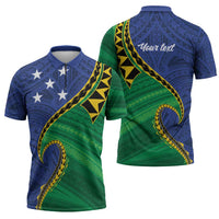 Solomon Islands Independence Day 1978 Personalised Zipper Polo Shirt Polynesian Pattern with Flag Style - Polynesian Pride