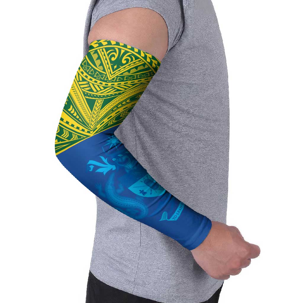 Solomon Islands Rugby Custom Arm Sleeves Simple Coat of arm Polynesian Pattern - Polynesian Pride