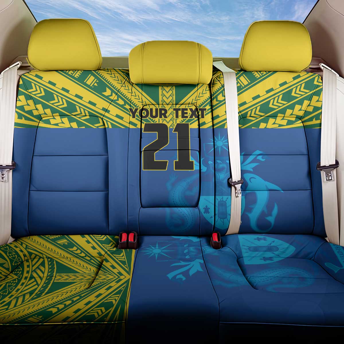 Solomon Islands Rugby Custom Back Car Seat Cover Simple Coat of arm Polynesian Pattern