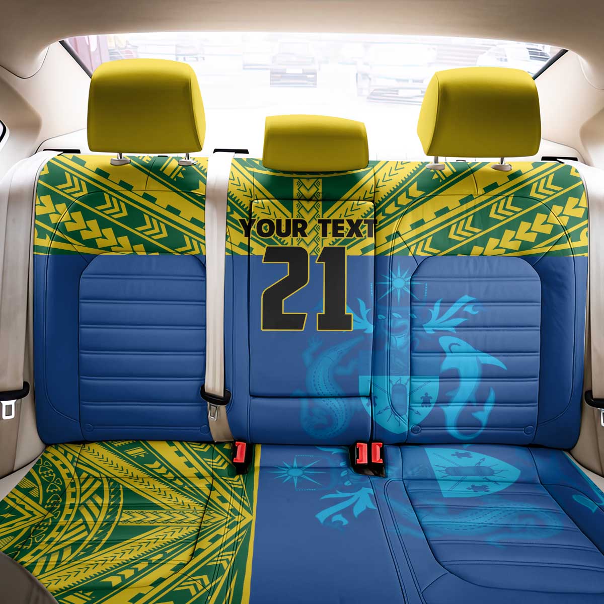 Solomon Islands Rugby Custom Back Car Seat Cover Simple Coat of arm Polynesian Pattern