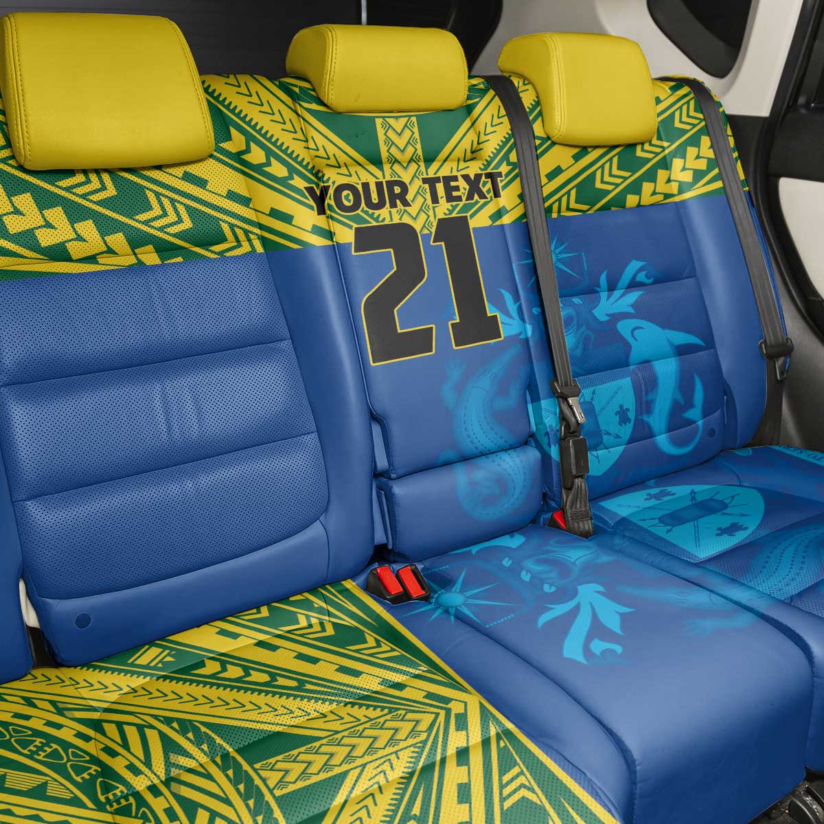 Solomon Islands Rugby Custom Back Car Seat Cover Simple Coat of arm Polynesian Pattern