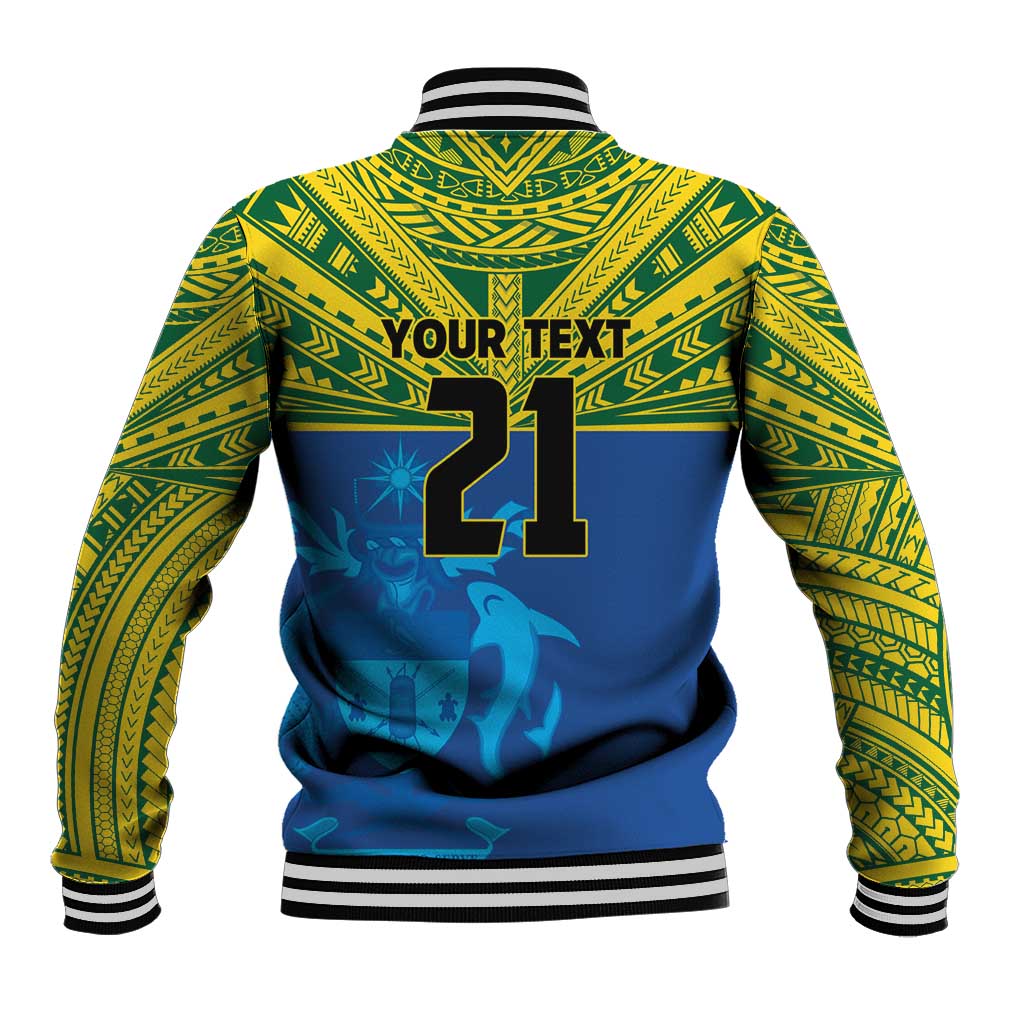 Solomon Islands Rugby Custom Baseball Jacket Simple Coat of arm Polynesian Pattern
