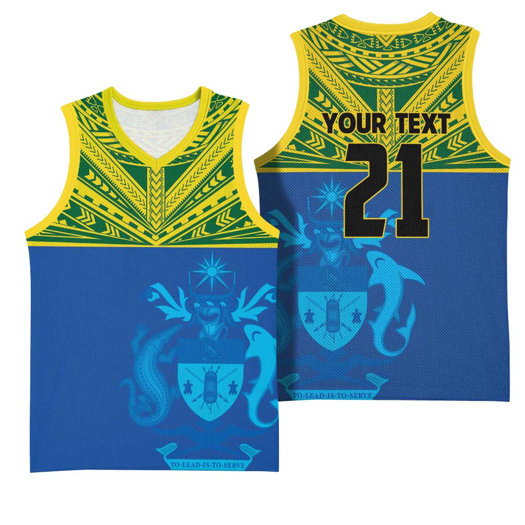 Solomon Islands Rugby Custom Basketball Jersey Simple Coat of arm Polynesian Pattern - Polynesian Pride