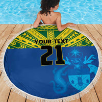 Solomon Islands Rugby Custom Beach Blanket Simple Coat of arm Polynesian Pattern