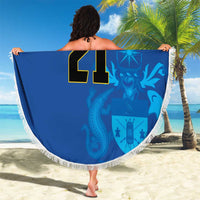 Solomon Islands Rugby Custom Beach Blanket Simple Coat of arm Polynesian Pattern