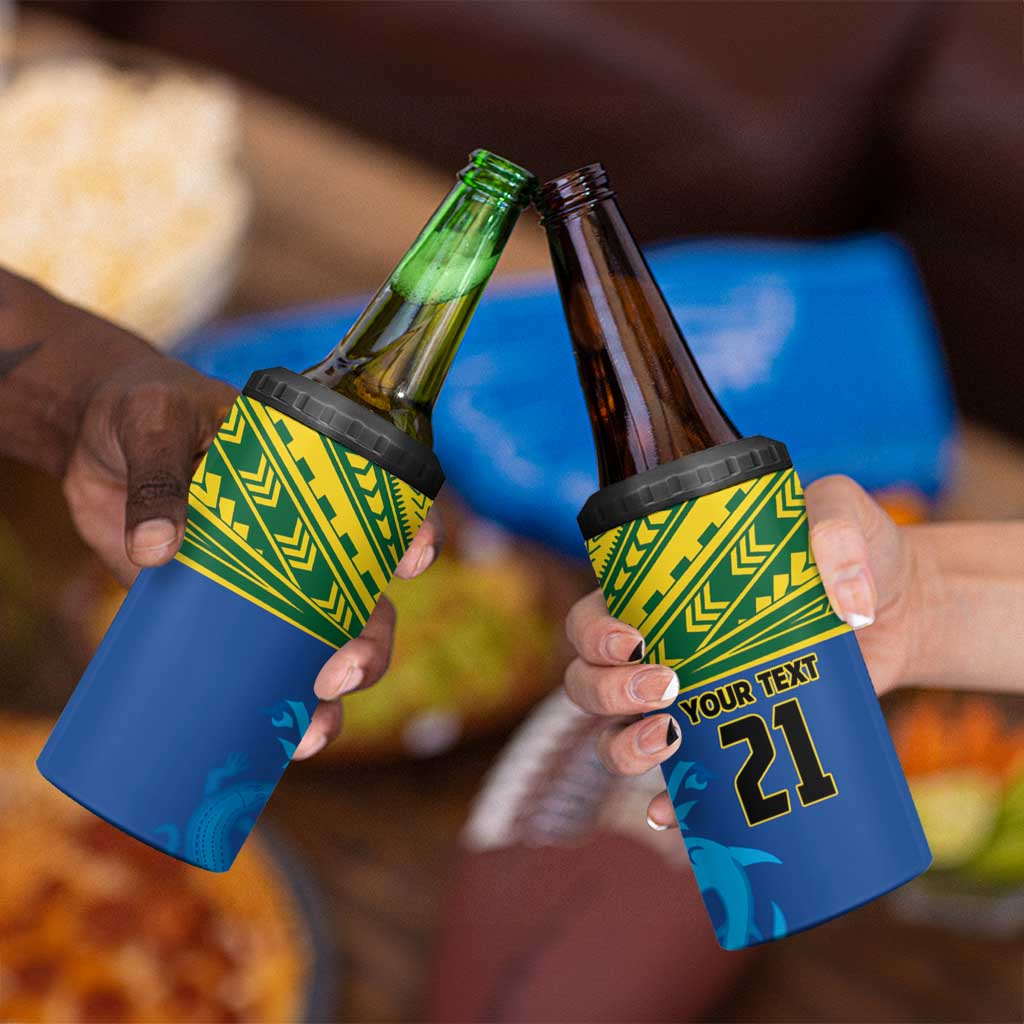 Solomon Islands Rugby Custom 4 in 1 Can Cooler Tumbler Simple Coat of arm Polynesian Pattern