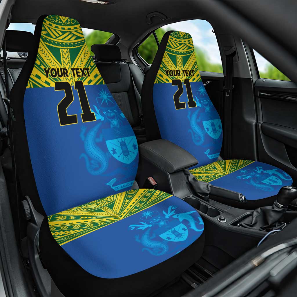 Solomon Islands Rugby Custom Car Seat Cover Simple Coat of arm Polynesian Pattern