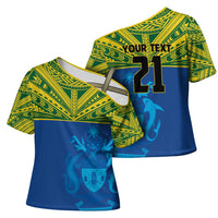 Solomon Islands Rugby Custom Cross Shoulder Shirt Simple Coat of arm Polynesian Pattern - Polynesian Pride