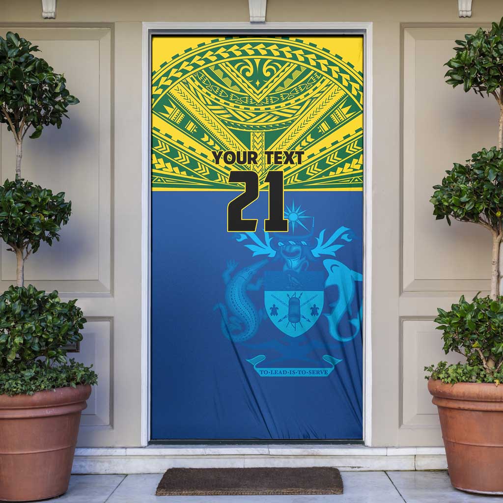 Solomon Islands Rugby Custom Door Cover Simple Coat of arm Polynesian Pattern - Polynesian Pride