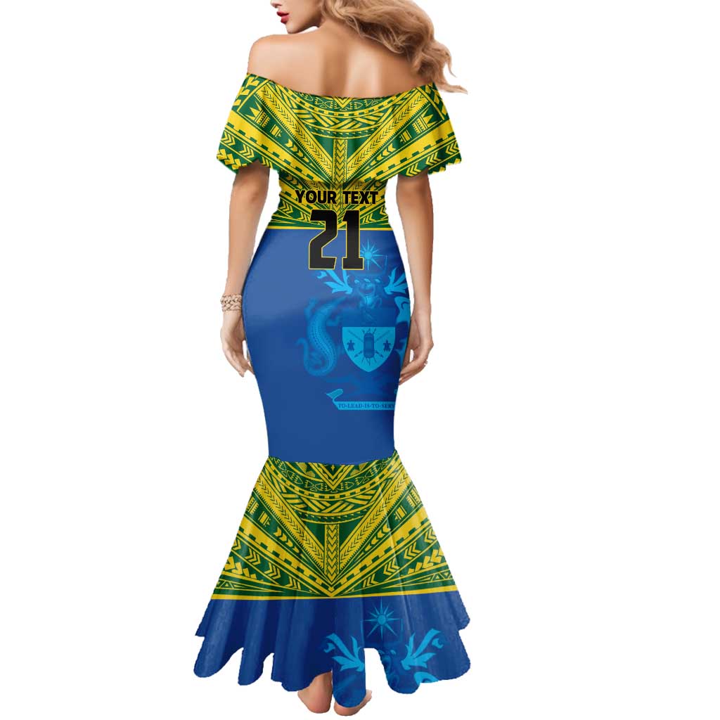 Solomon Islands Rugby Custom Family Matching Mermaid Dress and Hawaiian Shirt Simple Coat of arm Polynesian Pattern