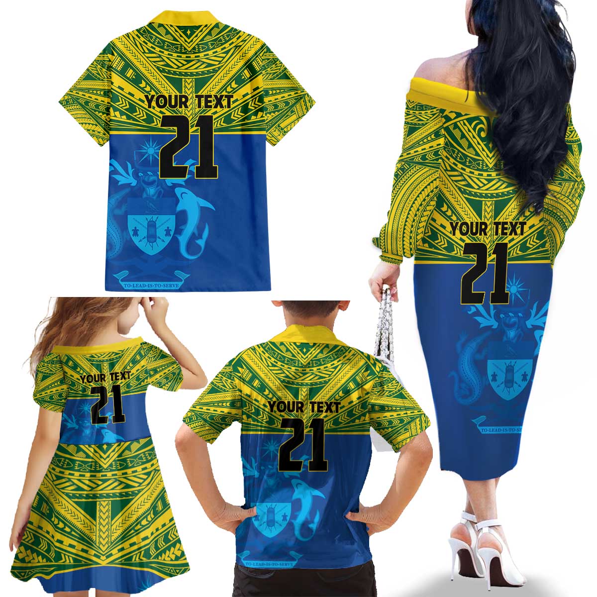 Solomon Islands Rugby Custom Family Matching Off The Shoulder Long Sleeve Dress and Hawaiian Shirt Simple Coat of arm Polynesian Pattern