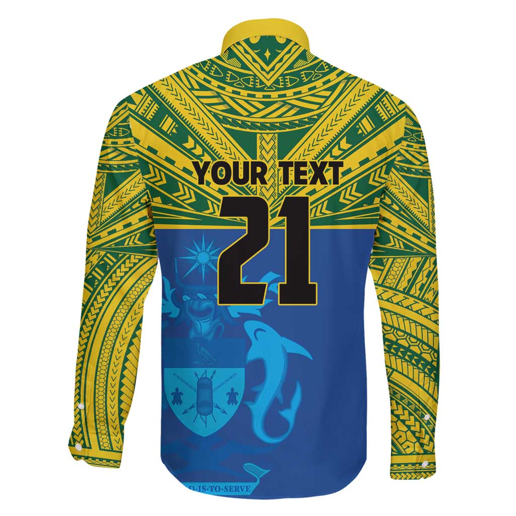 Solomon Islands Rugby Custom Family Matching Puletasi and Hawaiian Shirt Simple Coat of arm Polynesian Pattern