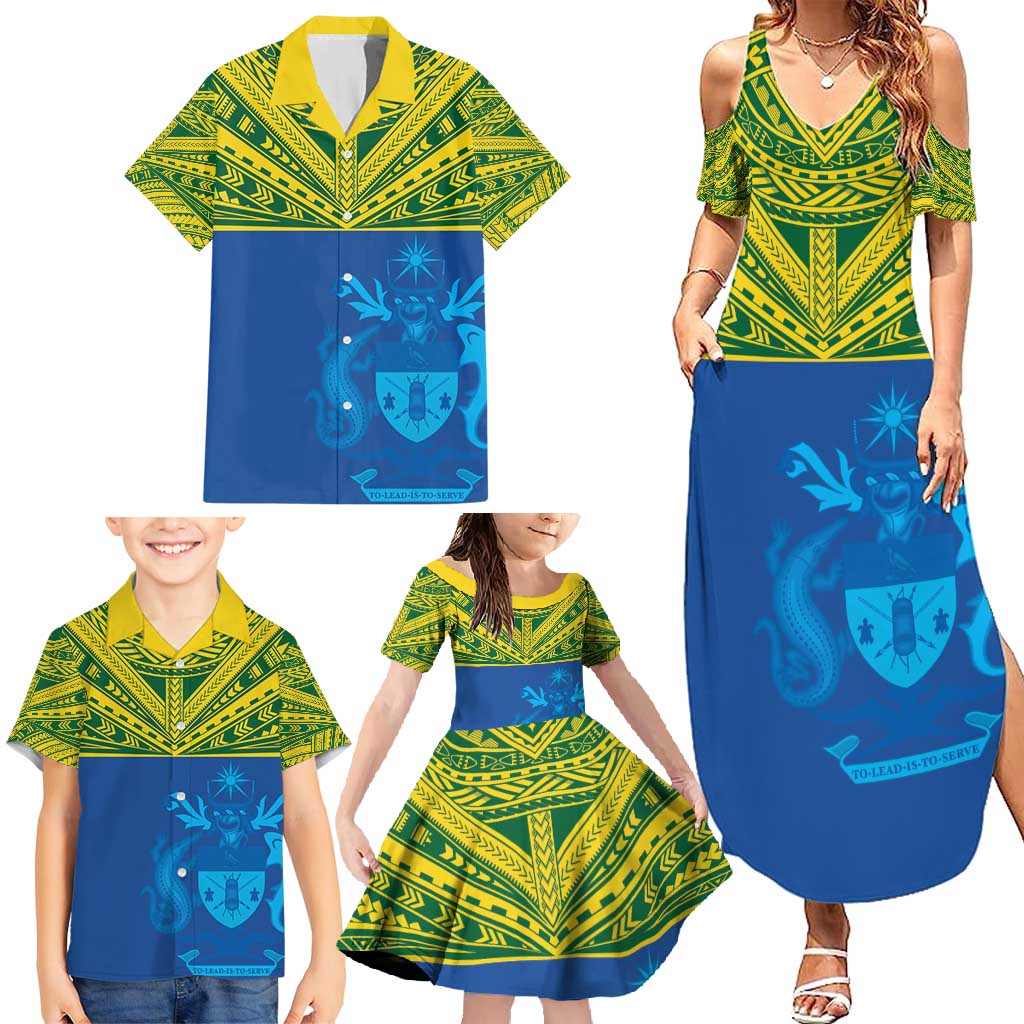 Solomon Islands Rugby Custom Family Matching Summer Maxi Dress and Hawaiian Shirt Simple Coat of arm Polynesian Pattern