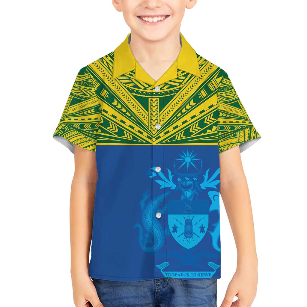 Solomon Islands Rugby Custom Family Matching Summer Maxi Dress and Hawaiian Shirt Simple Coat of arm Polynesian Pattern
