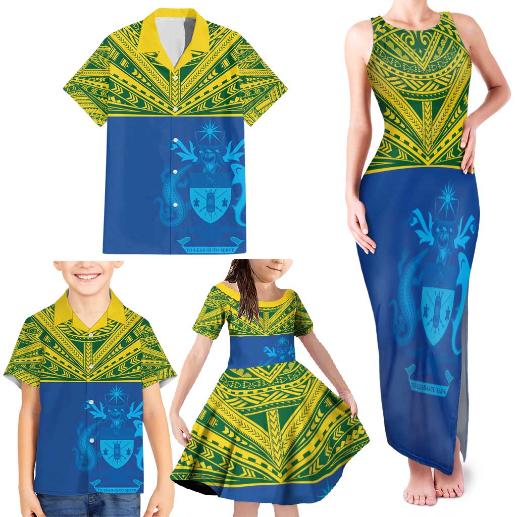 Solomon Islands Rugby Custom Family Matching Tank Maxi Dress and Hawaiian Shirt Simple Coat of arm Polynesian Pattern