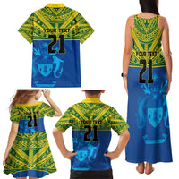 Solomon Islands Rugby Custom Family Matching Tank Maxi Dress and Hawaiian Shirt Simple Coat of arm Polynesian Pattern
