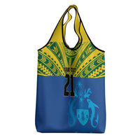 Solomon Islands Rugby Custom Grocery Bag Simple Coat of arm Polynesian Pattern