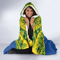 Solomon Islands Rugby Custom Hooded Blanket Simple Coat of arm Polynesian Pattern