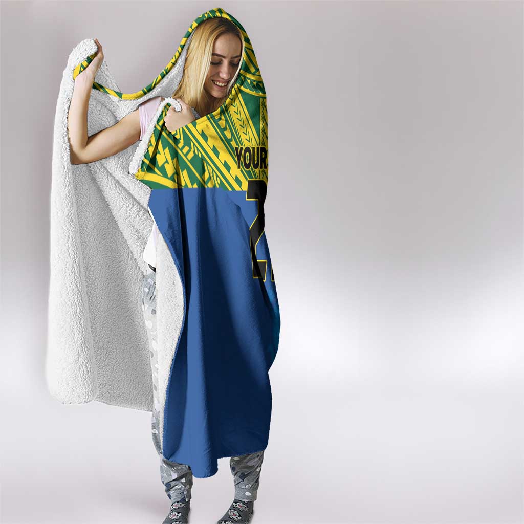 Solomon Islands Rugby Custom Hooded Blanket Simple Coat of arm Polynesian Pattern