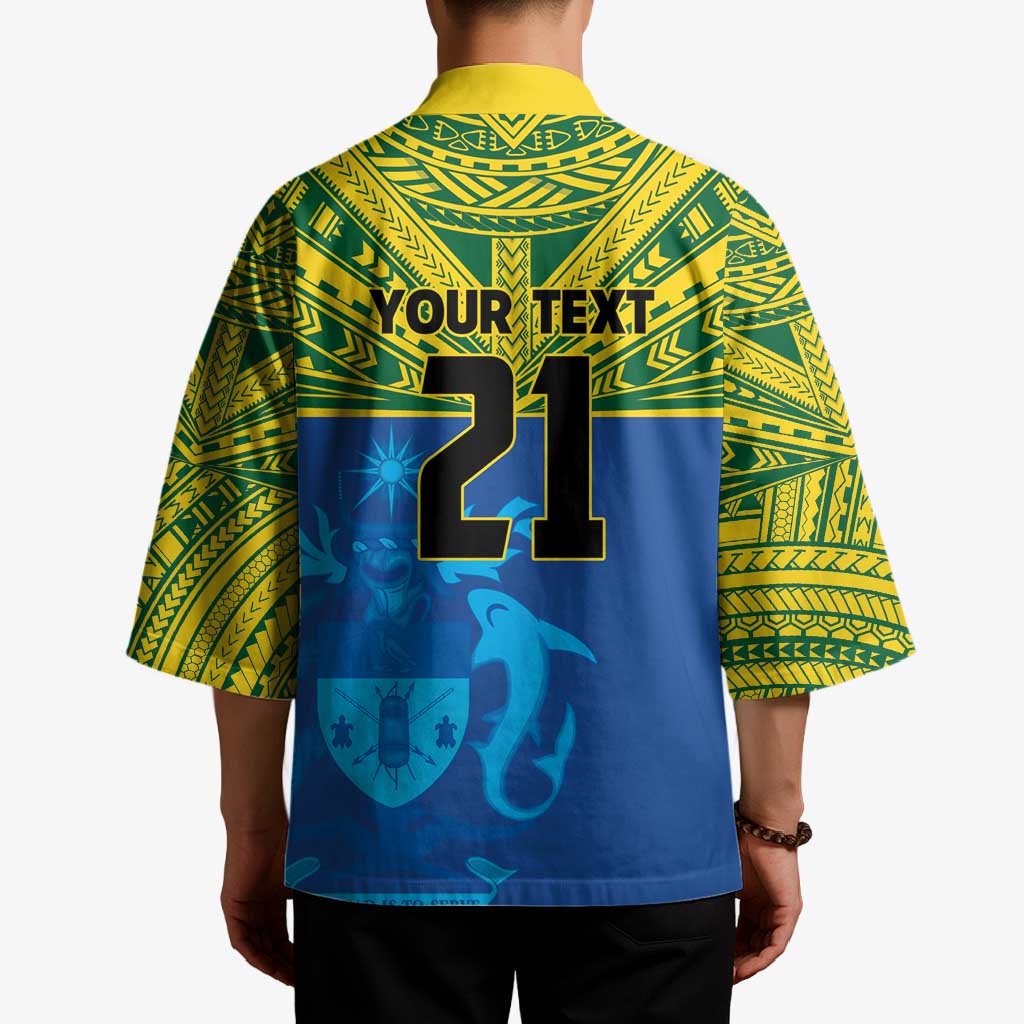 Solomon Islands Rugby Custom Kimono Simple Coat of arm Polynesian Pattern - Polynesian Pride