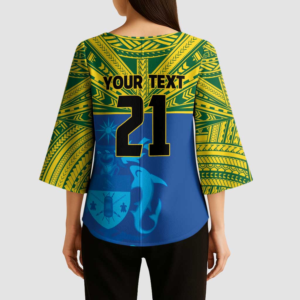 Solomon Islands Rugby Custom Kimono Sleeve Blouse Simple Coat of arm Polynesian Pattern - Polynesian Pride