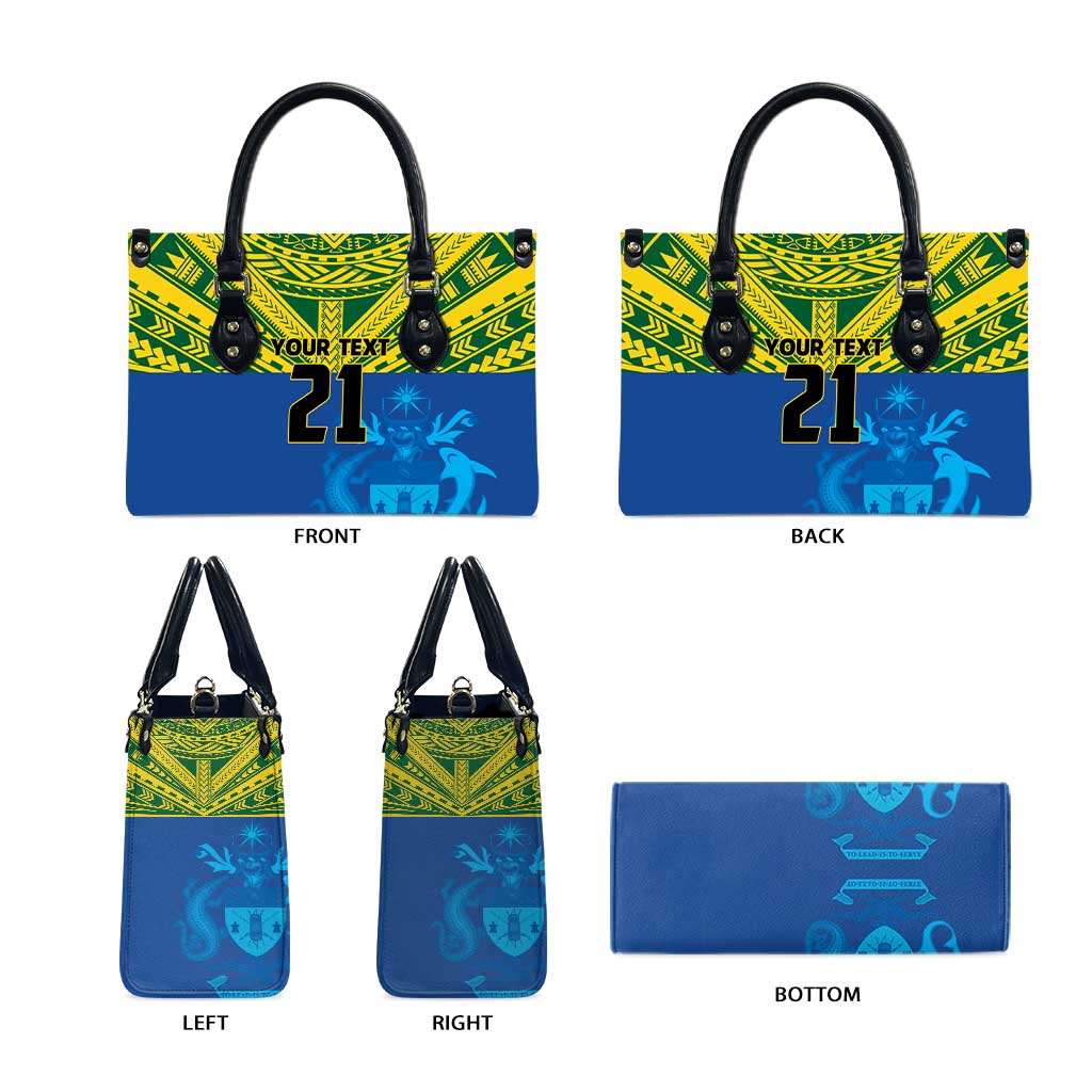 Solomon Islands Rugby Custom Leather Bag Simple Coat of arm Polynesian Pattern - Polynesian Pride