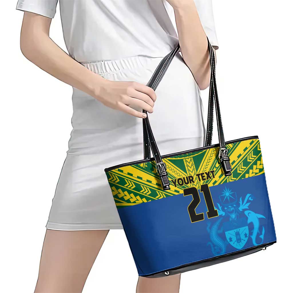 Solomon Islands Rugby Custom Leather Tote Bag Simple Coat of arm Polynesian Pattern LT9 - Polynesian Pride