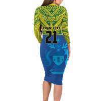 Solomon Islands Rugby Custom Long Sleeve Bodycon Dress Simple Coat of arm Polynesian Pattern