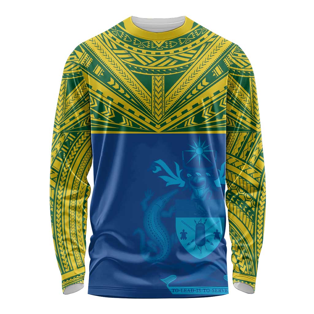 Solomon Islands Rugby Custom Long Sleeve Shirt Simple Coat of arm Polynesian Pattern