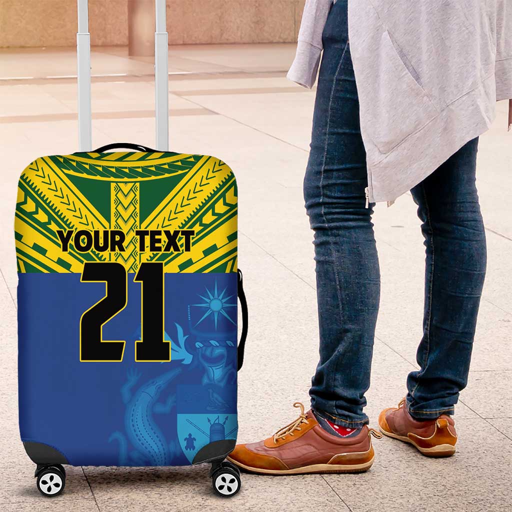 Solomon Islands Rugby Custom Luggage Cover Simple Coat of arm Polynesian Pattern